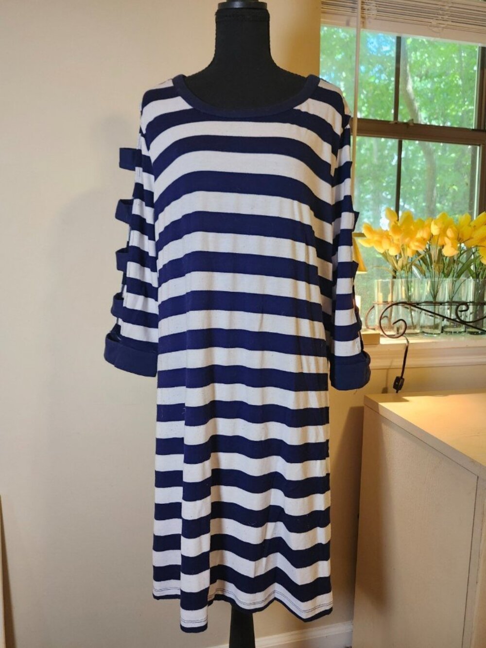 Parker & Quinn 3X Striped Shift Dress Coastal Preppy Nautical Cutout Sleeves
